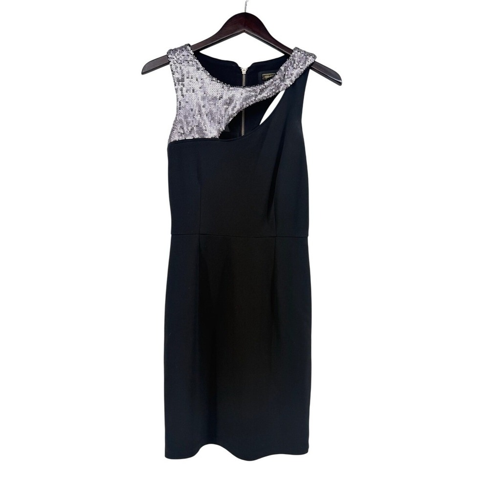 Alexia Admor Womens Black Silver Sequin Cutout Sheath Dress Size M Party LBD